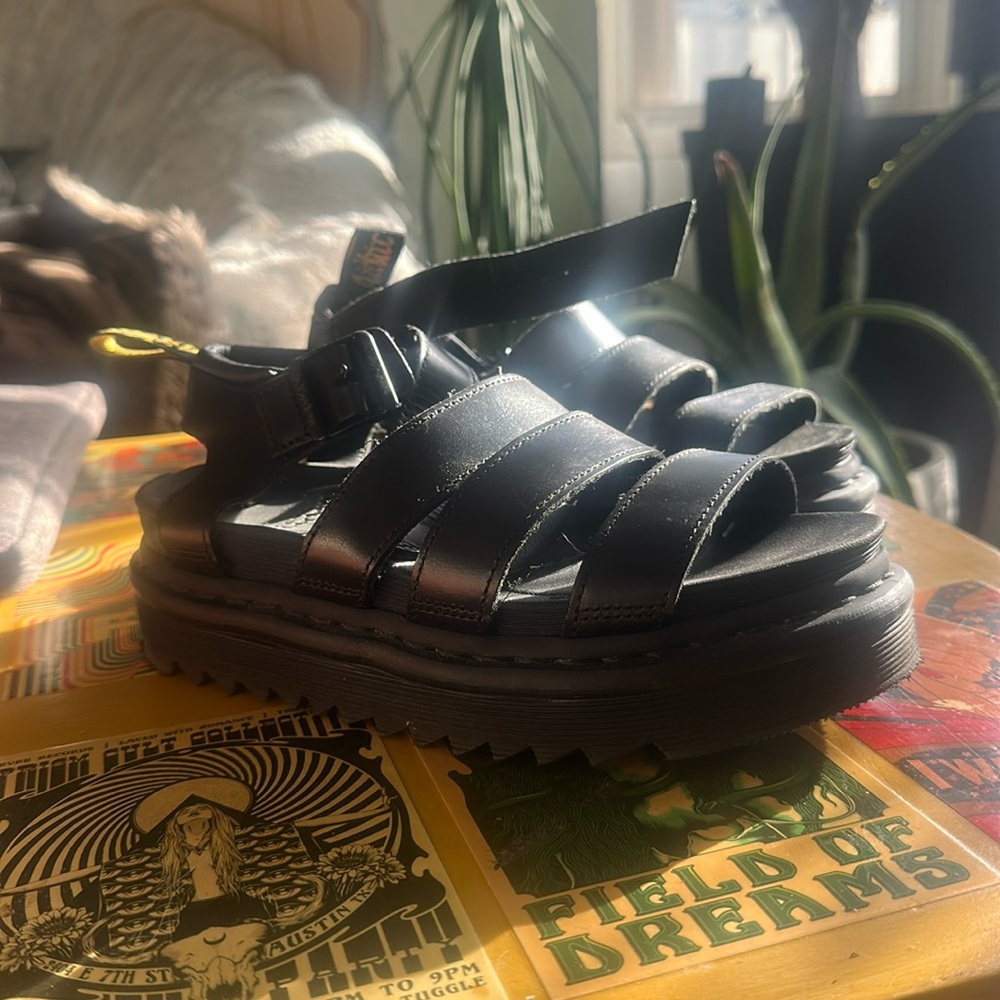 Doc Martin, gladiator sandals.
